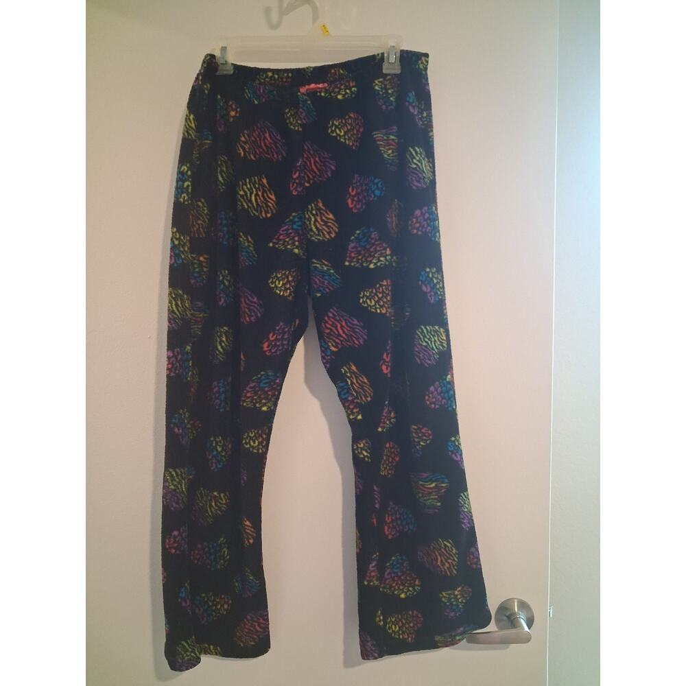 C.O. Black Multicolor Fleece Lounge Pants Women Plus Animal Print Polyester